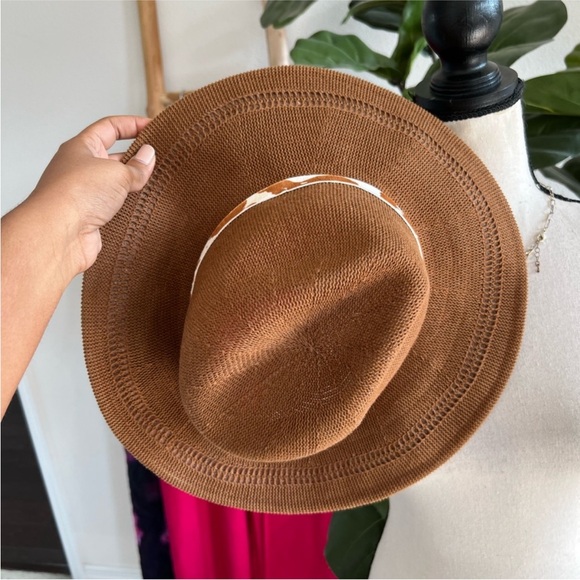 Anthropologie Wyeth Open Weave Brown Wide Brim Hat Textured Cowhide Band - Picture 9 of 11